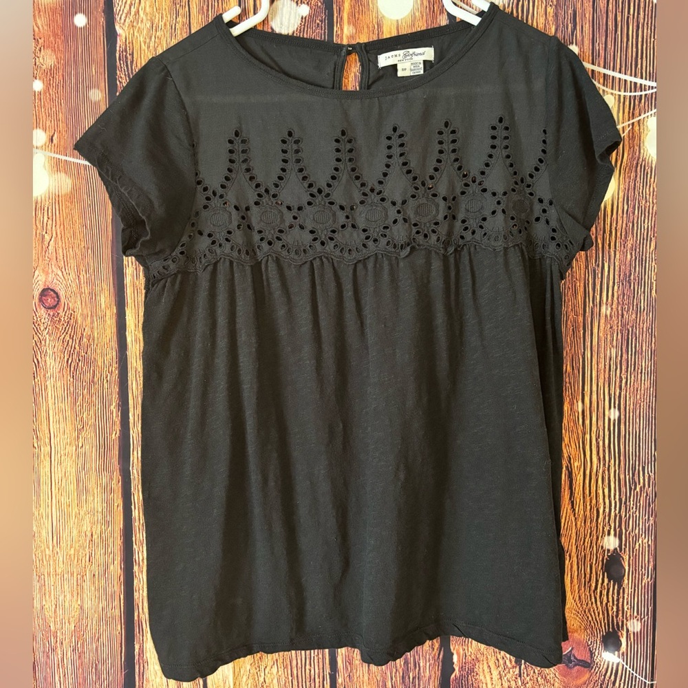 Jachs Girlfriend 100% Cotton Black Eyelet Women's Short Sleeve Top